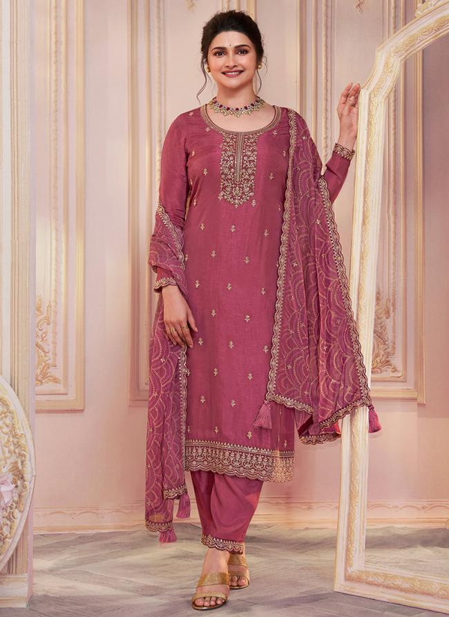 Silk Georgette Light Pink Festival Wear Embroidery Work Straight Suit